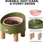 MS!MAKE SURE Cat Bowls, Adjustable Elevated Ceramic Cat Bowls with Anti-Slip Rubber Pad, Splash Guard, Lead & Cadmium Free, Whisker Friendly, for Puppies & Cats - 5.1" Wide, 295ML (10 oz), Pink-Green