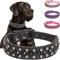 Serijoars Spiked Studded PU Leather Dog Collar for Small, Medium, Large Breeds, Pit Bull, Bully, Husky, Terrier, Adjustable (Black, M (32-38CM))