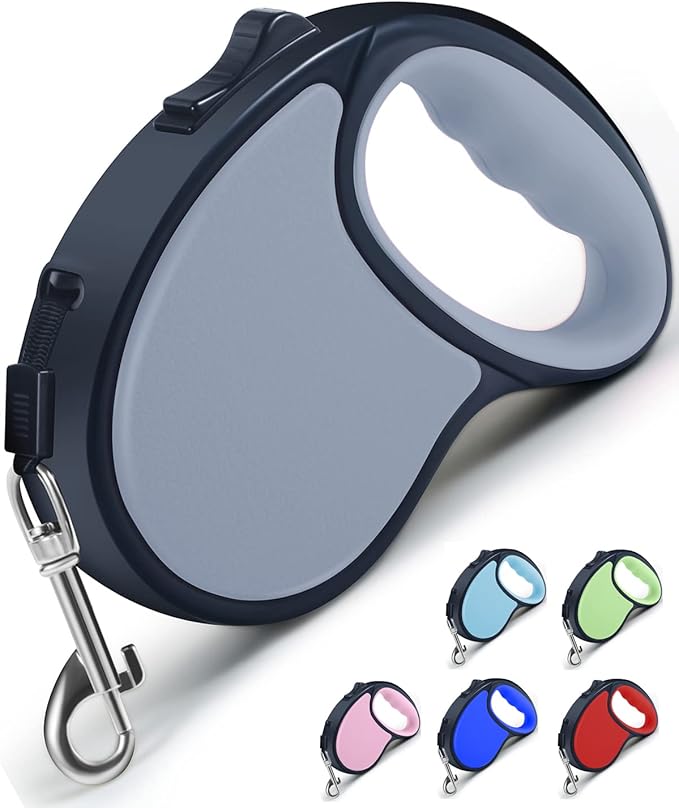 Retractable Dog Leash,[Strong Nylon Tape][One-Handed One Button Lock] for Small Medium Dogs and Cats,16ft Pet Walking Leash with 360°Tangle-Free Design,Anti-Slip Handle,Gift Package (Grey)