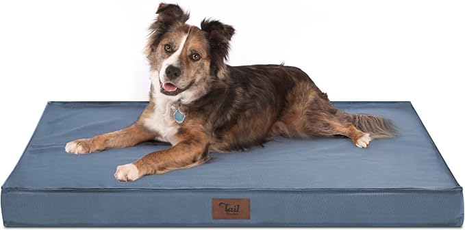 Large Outdoor All Weather Dog Bed, Waterproof Pet Bed for Large Dogs, Orthopedic Egg Crate Foam with Washable Removable Oxford Cooling Cover, 36x27 Inch, Blue