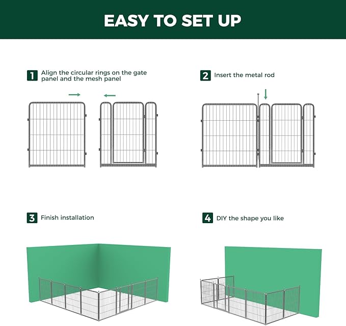 FXW Garden Fence Outdoor for The Yard – 32in(H) x 54.7ft(L) Heavy Duty Metal Animal Barrier for Dog and Rabbit, Decorative Dog Fence, 24 Panels, Silver
