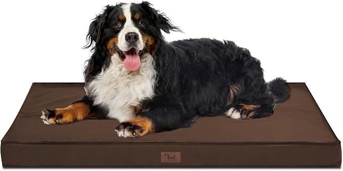 Outdoor All Weather Waterproof Dog Bed, Orthopedic Dog Bed for Extra Large Dogs, Egg Crate Foam Crate Pad with Washable Removable Oxford Cooling Cover, 47x29 Inch, Brown