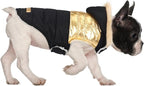 HDE Dog Puffer Jacket Fleece Lined Warm Dog Parka Winter Coat with Harness Hole 90s Black and Gold Metallic - M
