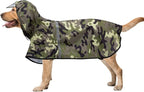 Dog Raincoat with Adjustable Belly Strap and Leash Hole - Hoodie with Reflective Strip - Waterproof Slicker Lightweight Breathable Rain Poncho Jacket for Medium Large Dogs - Easy to Wear