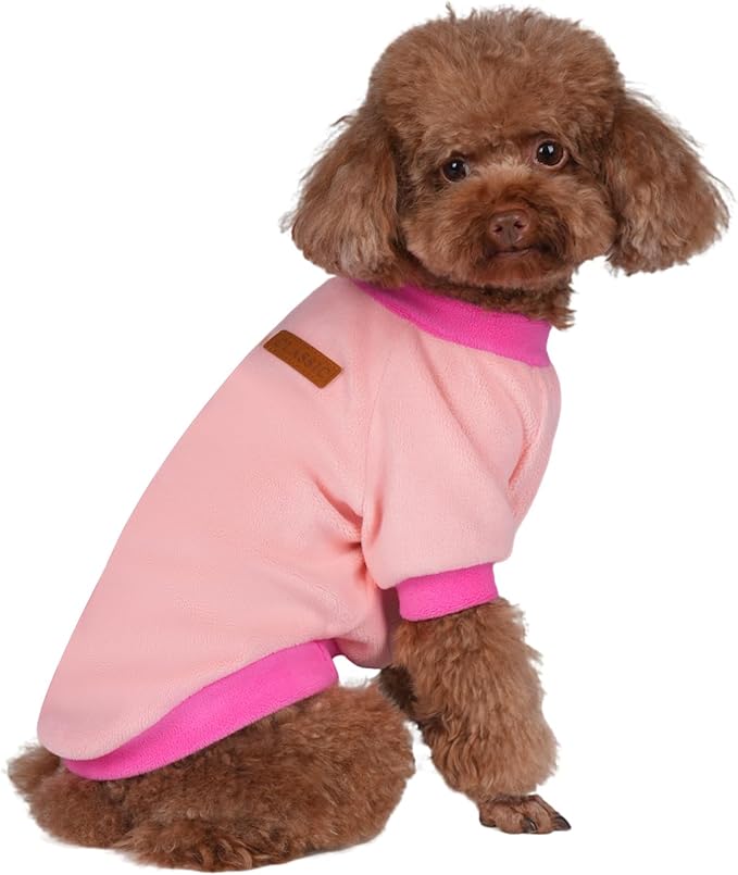 GreenJoy Classic Fleece Dog Sweater – Soft & Warm Stretchy Sweatshirt for Small Dogs & Cats, Cold-Weather Pullover for Everyday Wear (Light Pink, Medium/Large)