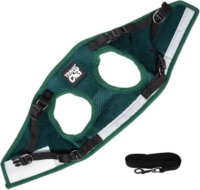 Travel Cat The Emerald Explorer Limited Edition Green Harness and Leash Set - Adjustable Fit Mesh Cat Harness with Reflective Strap - Escape Proof Harness for Cats, Kitten (Large)