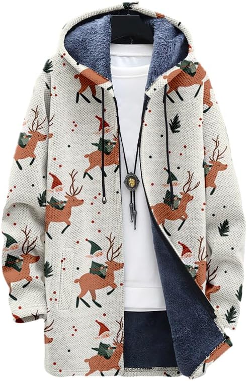 Oversized Full Zip Hoodie for Men Sherpa Fleece Lined Jacket with Hood Soft Warm Winter Coat with Pockets