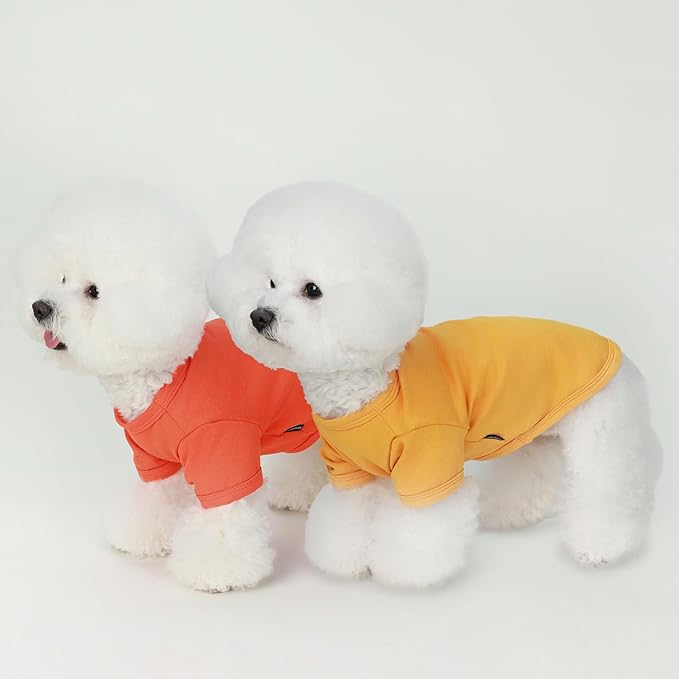 Koneseve Dog Shirts Breathable Cotton Dog Clothes Stretchy T-Shirt for Small Medium Large Dogs Cat Shirt Soft Puppy Outfit Kitten Apparel Pet Pullover Tee Blank Sweatshirt 2-Pack Yellow & Orange M