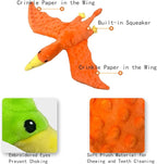 Squeaky Dog Toys Plush Dog Toy with Crinkle Paper Stuffed Durable Dog Chew Toys for Small Middle and Large Dogs Pterodactyl Orange