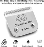 #40 Blades Dog Grooming Clipper Replacement Blades Compatible with Andis/Wahl/Oster Dog Clippers,Detachable Ceramic Blade & Stainless Steel Blade,Size #40 Cut Length 1/100"(0.25mm)