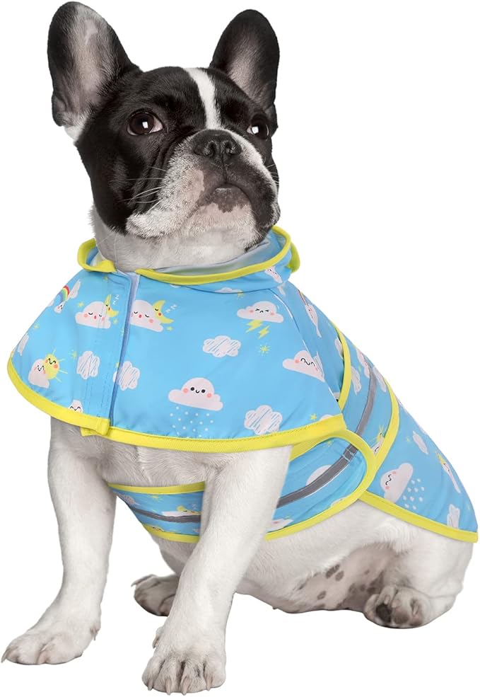HDE Dog Raincoat Jacket Reflective Adjustable Hooded Pet Poncho Rain Coat with Leash Hole for Small to X-Large Dogs Cartoon Storm - S