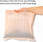 Wild One Dog Poop Bag Holder and Dispenser with Leash Attachment, Leak Proof, Easy Twist Top for Refills, Includes 1 Roll Poop Bags, Navy
