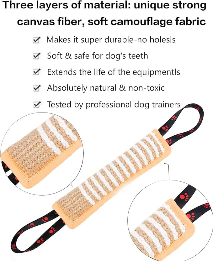 Clysoru Dog Tug Toy Dog Tough Jute Bite Pillow Lasting Training Equipment Two Flag Handles Puppy to Large Dogs Interactive Toy war Toys for Aggressive chewers