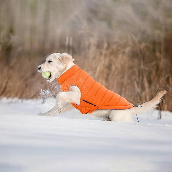 Lelepet Reversible Dog Coat Waterproof Dog Jacket Windproof Puffer Vest for Winter Warm Lightweight Coats for Small Dogs Adjustbale Hook & Loop Pet Apparel with Leash Hole, Shih Tzu, Orange, S