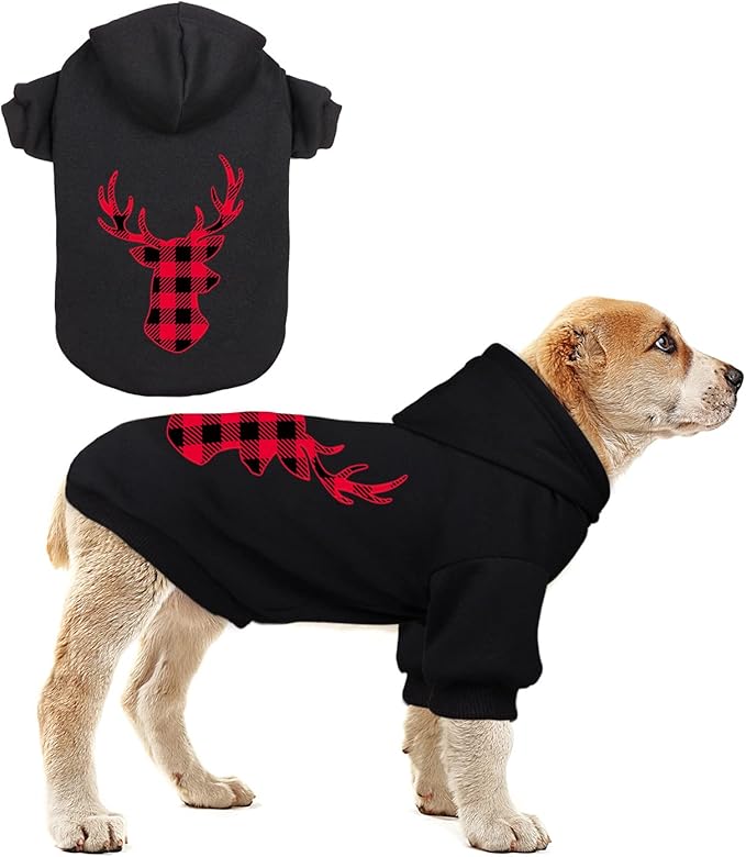 Dog Hoodie Sweater for Dogs Pet Clothes Buffalo Plaid Dog Hooded Sweatshirt Warm and Soft Breathable Cozy(Reindeer&S)