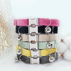 Personalized Cat Collar with Name Plate,Adjustable Tough Nylon Cat ID Collars with Bell,Customize Engraved Pet Name and Phone Number (Velvet Style E)