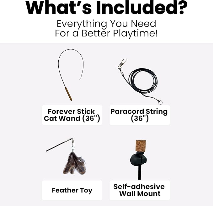Forever Stick 2 Pack - The Unbreakable Cat Toy Wand, Extra Long Durable Interactive Cat Toy for Indoor Cats, Feather Kitten Toys for Bored Indoor Adult Cats, Bird Teaser Cat Accessories