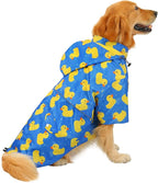 HDE Dog Raincoat Poncho Double Layer Zip Rain Jacket with Removable Hood, Leash Hole for Small to 3XL Dogs and Puppies Ducks Blue - 2XL