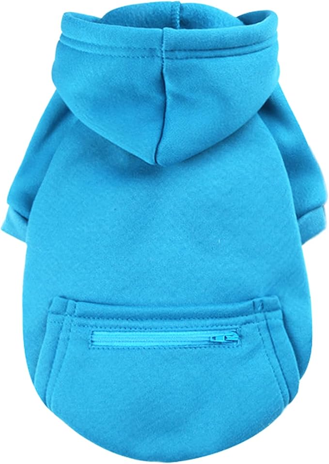 Jecikelon Winter Dog Hoodie Sweatshirts with Pockets Warm Clothes for Small Dogs Chihuahua Coat Puppy Custume Clothing (Large, Y02-Blue)