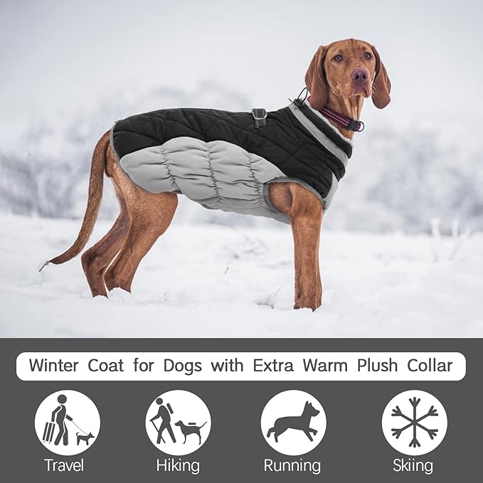 FUAMEY Dog Coat for Small Dogs,Waterproof Dog Winter Jacket with Harness Built in Puppy Cold Weather Coats Reflective Pet Vest with Zipper Warm Fleece Dogs Snowsuit Windproof Black S