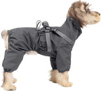 BRKURLEG Dog Raincoat with Harness for Small Dogs, Adjustable Waterproof Dog Rain Jacket, Reflective Rainproof Puppy 4 Legs Raincoat, Full Body Pet Rain Jacket, Dark Grey, XXL