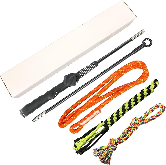 Flirt Pole for Dogs Chase and Tug of War, Interactive Dog Toys for Large Medium Small Dogs, Dog Teaser Wand with Rope Tether Lure Chewing Toy for Outdoor Training Playing Exercise
