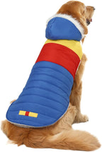 HDE Dog Puffer Jacket Fleece Lined Warm Dog Parka Winter Coat with Harness Hole 90s Colorblock - XL