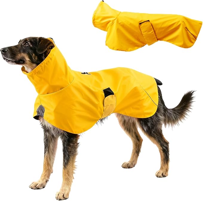 Dog Water-Repellent Raincoat Jacket, Lightweight Reflective Waterproof Clothes for Small Medium Large Dogs, Outdoor for Fall & Spring (Yellow, L)