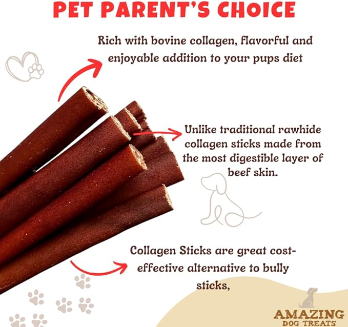 Amazing Dog Treats 12 Inch Collagen Stick - (20 Count)- Collagen Sticks for Dogs - No Hide Dog Bones