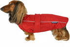 DJANGO Dog Jacket & Raincoat – Lightweight Water-Resistant Coat for Small, Medium & Long Dogs Like Dachshunds – Reflective, Adjustable Fit, Harness-Compatible & Easy-Access Harness Hole - Red, Large
