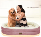 Orthopedic Waterproof Large Dog Bed: Memory Foam Washable Dog Bed with Bolsters - XL Removable Washable Cover for Medium Large Sized Pet - Non-Slip Bottom - Pink