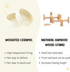 SPUNKYJUNKY 15° Slanted Ceramic Dog and Cat Bowl with Wooden Stand, Tilted Bulldog Food and Water Bowl No Slip Non-Spill for Cats Medium Dogs Big Face Pets 28.7 OZ (3.6 Cups, Beige × 2)