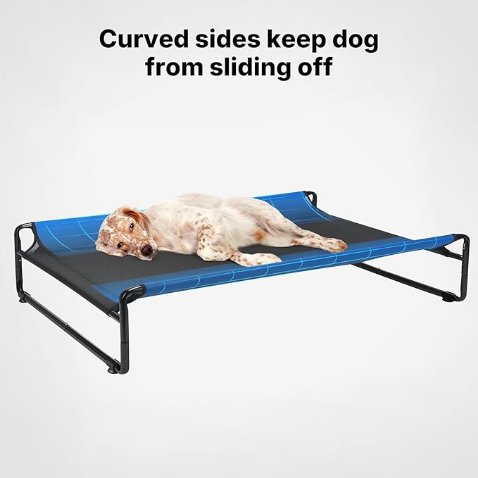 Veehoo Original Outdoor Elevated Dog Bed, Cooling Raised Dog Cot for Large Dogs, Portable Standing Pet Hammock Platform with Washable Breathable Mesh, No-Slip Feet, XX-Large, Black Silver, CWC2201