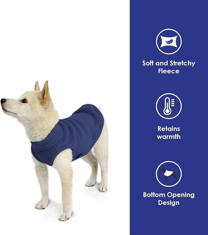 Gooby Stretch Fleece Vest Dog Sweater - Indigo Blue, Small - Warm Pullover Super Stretchy Fleece Dog Jacket for Small to Large Dogs