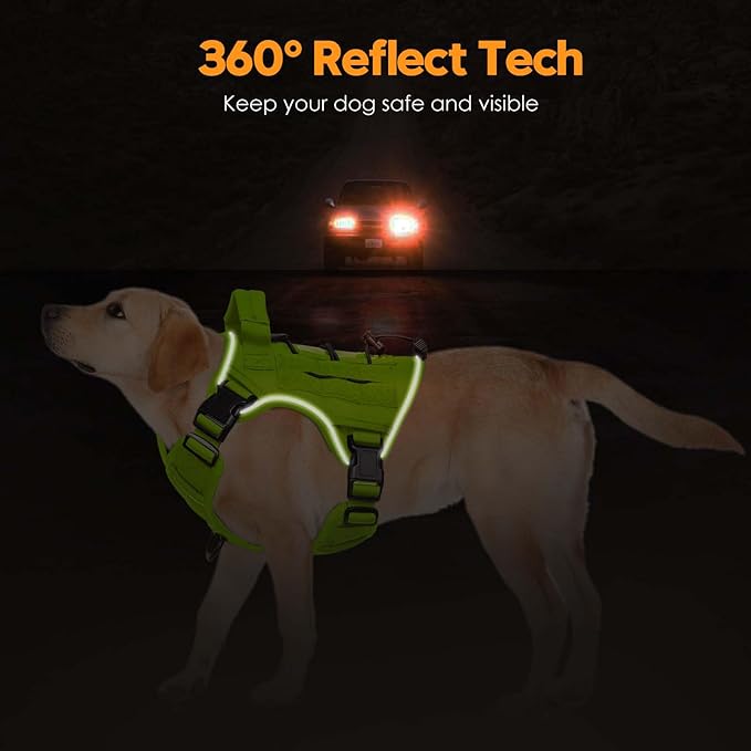 Heavy-Duty Tactical Dog Harness for Large Dogs, No Pull Adjustable Reflective Pet Vest with Molle System, K9 Military-Grade Control for Service Training, Outdoor & 10+ Breeds, Wild Lime, Medium