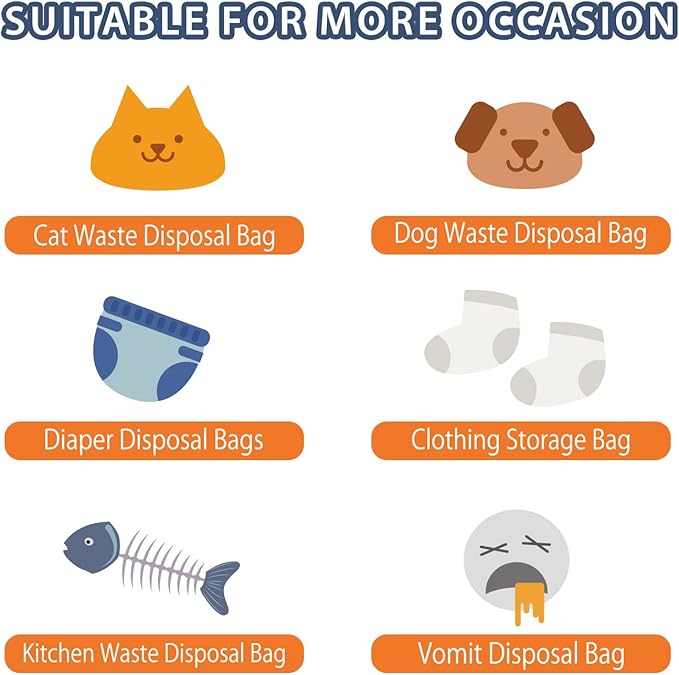 Odor Sealing Waste Disposal Bags M/150 Count Cat Litter Bags Unscented Cat poop bags Large Capacity Diaper Disposal or Pet Waste Bags