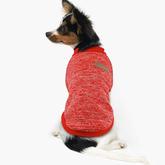 Idepet Pet Dog Classic Knitwear Sweater Fleece Coat Soft Thickening Warm Pup Dogs Shirt Winter Pet Dog Cat Clothes Puppy Customes Clothing for Small Medium Dogs(S,Orange Red)