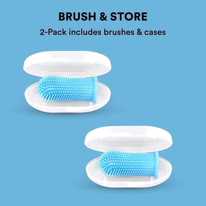 Jasper Dog Toothbrush, 360 Degree Dog Tooth Brushing Kit, Cat Toothbrush, Canine Dental Care & Teeth Cleaning Kit, Pet Finger Tooth Brush, Use with Pet Toothpaste, 2-Pack Clear