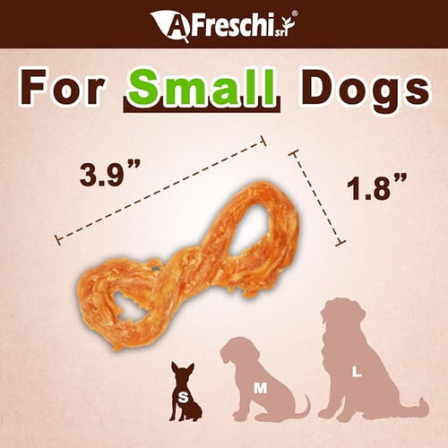 AFreschi Turkey Tendons for Dogs, USA-Sourced, Healthy Dog Treats, Rawhide-Free Puppy Chews, Long Lasting, All Natural, Hypoallergenic Dog Treats for Small Breeds, 8 oz Pack Rope (S)