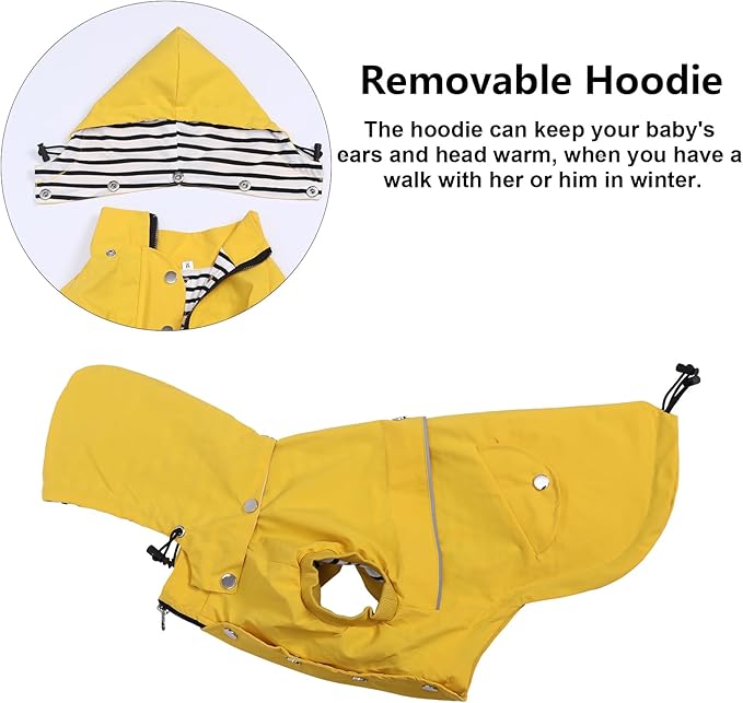 Dog Raincoat Waterproof Raincoats Dog rain Jacket Buttons Zipper Hood Drawstring Suitable for Small Medium Yorkie Terrier Schnauzer Poodle Border Collie Labrador 8lbs to 80lbs Yellow M