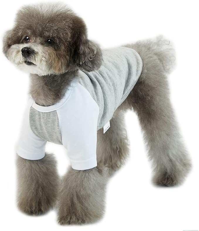 Dog T-Shirt for Small Dogs Raglan Cotton Soft Breathable Dog Shirts Gray/White