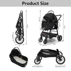Extra Large Pet Stroller, Jumbo Dog Stroller Fits 3 Small Pets up to 50lbs, Heavy-Duty Stable Strollers with Shock Absorbing Wheels & Locking Brakes, for Walking, Jogging, Vet Visits