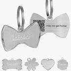 Dog Tags Personalized for Pets,Dog Name Tags QR Code,No Subscription Fees,Modifiable Pet Online Profile,Stainless Steel,No App Required,for Dogs and Cats Small,Medium,Large(Bow Tie,Small)