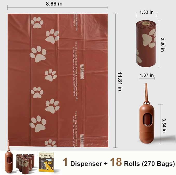 Dog Poop Bags 18 Rolls, 270 Counts Pet Waste Bags with Holder, Scented Leakproof Poop Bags for Dogs Cats Pet