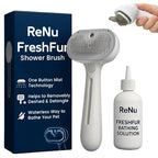 Dog Shower Brush, Freshfur Shower Brush + Bathing Solution, 3 in 1 Self Cleaning Steamy Pet Brushes, Dog Grooming Tool for Long & Short Hair, Removes Loose Hair Reduces Shedding (White)