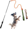 Flirt Pole for Dogs Chase and Tug of War, Interactive Dog Toys for Large Medium Small Dogs, Dog Teaser Wand with Rope Tether Lure Chewing Toy for Outdoor Training Playing Exercise