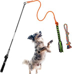 Flirt Pole for Dogs Chase and Tug of War, Interactive Dog Toys for Large Medium Small Dogs, Dog Teaser Wand with Rope Tether Lure Chewing Toy for Outdoor Training Playing Exercise