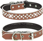 Rhinestones Dog Collar, Adjustable Sparkly Crystal Studded Genuine Leather Pet Dog Collar for Small and Medium Dogs (L, Brown)