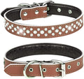 Rhinestones Dog Collar, Adjustable Sparkly Crystal Studded Genuine Leather Pet Dog Collar for Small and Medium Dogs (S, Brown)