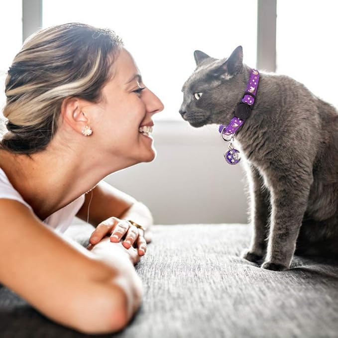 2Pcs Breakaway Cats Collars Cat Collars for Boy & Girl Cats Adjustable Kitten Collars with Bell,Pink+Purple,8"-13.1"